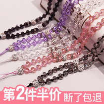 Mobile phone chain hanging neck lanyard female crystal chain hand woven hanging neck bracelet rhinestone long chain necklace short pendant beads suitable for oppo Huawei millet key card Apple mobile phone belt