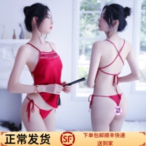 Sexy red bellyband hot cheongsam silk pajamas womens summer pure desire small chest emotional temptation underwear adult suit