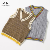 Autumn and Winter Childrens sweater vest boy pure cashmere knitted vest new foreign baby sweater warm horse clip