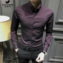 Fugui Bird Shirt Men's Long Sleeve Korean Slim Fashion Non-ironing Handsome Plus Cashmere Warm Leisure Business Youth Shirt
