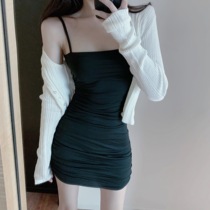 Summer new watchful machine sundress with light sunscreen knitted cardigan Hong Kong style fashion two-piece suit skirt women