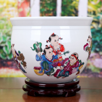 Jingdezhen ceramics happy together goldfish bowl water lily lotus cylinder pot wu gui gang yang yu pen