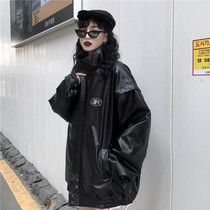 South Korea ins Winter Vintage Leather Coat Women bf Tide Loose Joker Thickened Car Suit Leather Jacket Coat Students