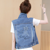 Denim vest womens short 2021 spring new all-round hooded large pocket jacket cardigan student sleeveless top