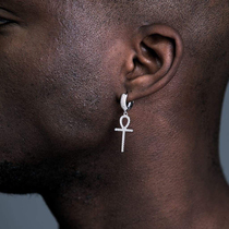 (Official) CHALAVRODW diamond cross earrings male hip hop female ANKH EARRING