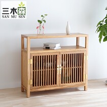 New Chinese dining side cabinet Old Elm narrow cabinet Small apartment side cabinet Light luxury wall ultra-thin tea low cabinet Storage solid wood