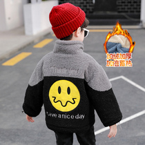 2021 new boys autumn winter Smiley sweater mens baby winter plus velvet warm childrens coat Autumn Tide