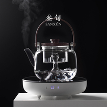 Three-year-old glass cooking teapot tea special electric pottery kettle set steaming tea ware household