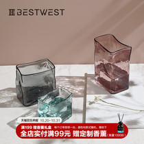 Thickened square glass vase creative ornaments Nordic living room transparent vase table simple vase light luxury style