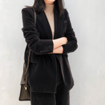 Gold velvet small suit jacket for women 2021 spring and autumn new Korean design niche suit two-piece trousers