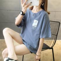 Short sleeve t-shirt women loose 2021 new summer Korean ins print base shirt long white half sleeve top