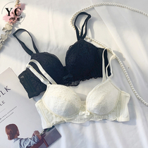 Yechul summer thin underwear womens small chest without steel ring anti-sliding small chest upper bra bra womens white bra set