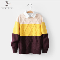 Childrens sweater pullover autumn and winter line clothes medium and large boys color knitted sweater boys bottoming shirt Western style M1511