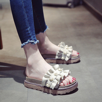 Tide sandals girls 2022 new Korean edition students in summer with pine beach shoes wear a word slippers outside