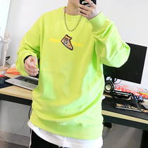 (Clearance sale) Guochao cartoon printing round neck sweater mens and womens Tide brand Hong Kong wind fluorescent green long sleeve shirt