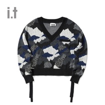 it izzue womens knitwear autumn casual fashion v-neck streamer bag decoration 4117F9D