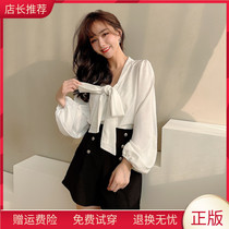 Kaka womens official flagship 2021 new foreign-style chaebol daughter shirt bow non-wrinkled chiffon shirt