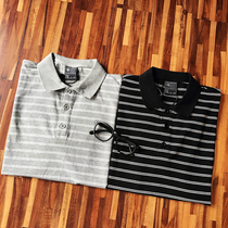 Mr tang tramp men basic striped lapel polo shirt black Gray