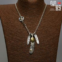 Bull blunt Seiko Takaqiao Golden Sunfan Little Feather Necklace Set with hand 925 pure silver reconfigured male and female silver accessories