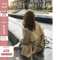 2021 autumn khaki windbreaker womens long style small man Korean version of loose British style thin coat womens tide