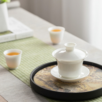 Jade porcelain cover bowl tea cup single home ceramic high-end three-only bubble tea bowl with cover large number not bronzed and sweet white thin tire