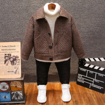 Boy Autumn Winter Baseball Suit Jacket Childrens Korean Version Turned Up Thickened Jacket CUHK Boy Clip Cotton Warm Jacket