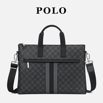 POLO Mens Business Briefcase Dads New European and American Fashion Big Brand PVC Striped Business Travel Messenger Handbag