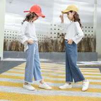 5 girls jeans 2019 new 6 Spring Autumn wide leg pants 8 straight pants loose 12 years old girl long pants 7