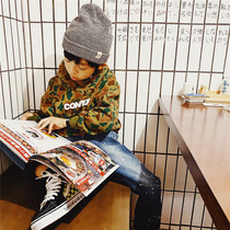 JUSTIN children thicken plus velvet coat winter new day series street boarder with hat sweatshirt boy jersey