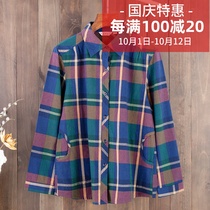 New spring and autumn middle-aged and elderly shirt womens long sleeve cotton mother plaid shirt loose casual spring dress