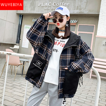 Double face wearing jacket teenage girl Spring and autumn clothing 2022 new junior high school high school student Han version loose 100 hitch plaid blouse