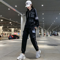 Sports suit Womens autumn fashion Tide Cards Fashion New even cap sweatshirt students slimming down two sets of Fried Street Tooling