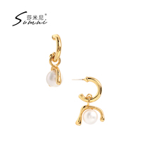 sumni Samini 18K gold gold 925 silver imitation pearl earrings female personality temperament design sense earrings niche