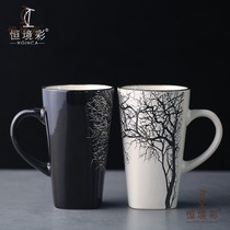 Couple Cup pair mug with lid spoon large capacity Nordic style ins simple literary Valentines Day gift customization