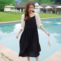 Pregnant women dress summer 2021 new autumn fashion loose stitching temperament age age slim long skirt