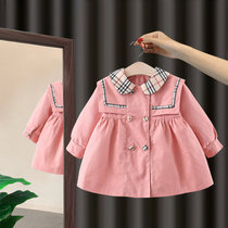 Girls coat 2021 New style childrens autumn clothing childrens spring and autumn English style top trench coat