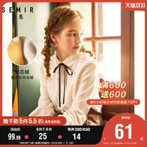 women's early spring bow neck shirt women's long sleeve top white spring corduroy jacket ins