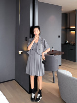 Pregnant womens set summer hot mom thin suit professional two-piece sling dress temperament senior maternity