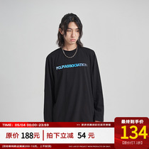 PCLP Behind Gradient Letters Long Sleeves National Tide Card Black Loose Casual Pure Cotton T-Shirt Man