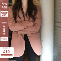 Pink blazer women Korean version 2021 autumn temperament British style casual loose fashion suit top women