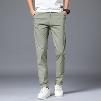 Summer mens casual pants trend Joker mens pants slim straight pants ice thin stretch small stretch leggings men