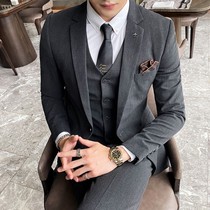 Brand mens youth business tooling fashion casual suit three-piece Korean version of the urban slim mens suit new