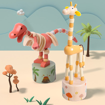 Wooden dinosaur giraffe press will move small animal toys baby kindergarten boys and girls Childrens Day gifts