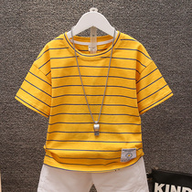 Boy pure cotton short sleeve t-shirt child clothing 2022 Summer new foreign air striped casual blouse 100 lap child half sleeve t