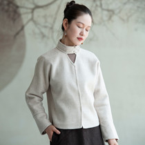 (Fenghua) Original standing collar check rabbit fleece wool short coat coat