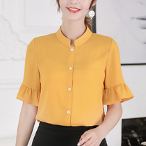 2021 Spring and Summer New Korean Short Sleeve Chiffon Shirt Women Fashion Western Collar base shirt Sweet Joker Top