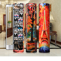 Oil painting series Creative 360 degree rotating shoe cabinet round cylindrical single door American European household storage large capacity