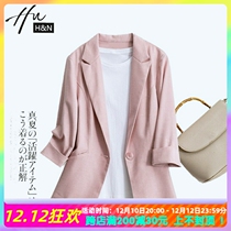 Asian-maxi suit coat female Korean version of 2022 spring and autumn new pink short little cotton linen female top