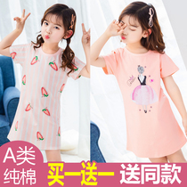 Summer cotton thin girl nightgown children short sleeve middle child Princess little girl parent-child baby mother and daughter pajamas