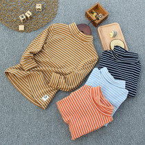 Spring and autumn boys high collar striped long sleeve base shirt Childrens cotton long sleeve t-sleeve shirt T-shirt autumn top